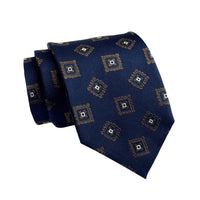 Navy & Bronze Geometric Foulard Silk Tie