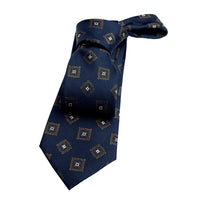 Navy & Bronze Geometric Foulard Silk Tie