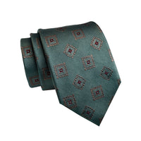 Olive Green & Brown Geometric Foulard Silk Tie