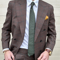 Olive Green & Brown Geometric Foulard Silk Tie