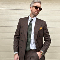 Olive Green & Brown Geometric Foulard Silk Tie