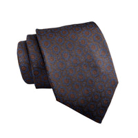 Brown & Orange Geometric Foulard Silk Tie