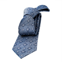 Grey, Navy & Silver Medallion Foulard Silk Tie
