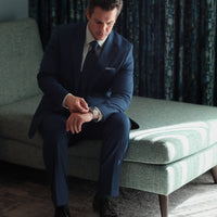 Navy, Blue & Silver Geometric Foulard Pattern Silk Tie