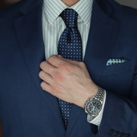 Navy, Blue & Silver Geometric Foulard Pattern Silk Tie