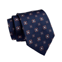 Navy & Orange Geometric Foulard Silk Tie