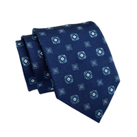 Navy & Turquoise Geometric Foulard Silk Tie