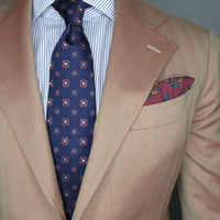 Navy & Orange Geometric Foulard Silk Tie