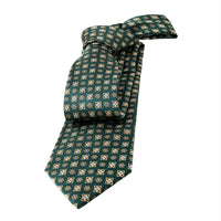 Green, Silver & Gold Geometric Foulard Patterned Silk Tie