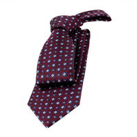 Red, Navy & Silver Geometric Foulard Patterned Silk Tie