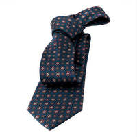 Turquoise, Rust Orange & Silver Geometric Foulard Patterned Silk Tie