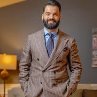 Navy & Brown Geometric Foulard Silk Tie