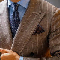 Navy & Brown Geometric Foulard Silk Tie