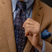 Navy & Brown Geometric Foulard Silk Tie