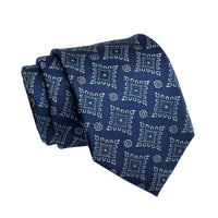 Navy & Turquoise Geometric Foulard Silk Tie