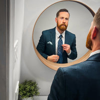 Navy, Turquoise & White Geometric Foulard Pattern Silk Tie