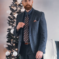 Brown & Silver Medallion Foulard Silk Tie