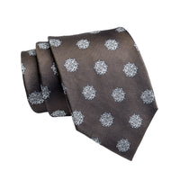 Brown & Silver Medallion Foulard Silk Tie
