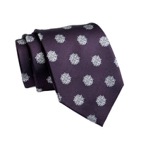 Purple & Silver Medallion Foulard Silk Tie