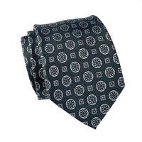 Green & Silver Medallion Foulard Patterned Silk Tie