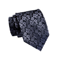 Black & Greyish Silver Floral Silk Tie