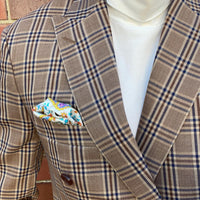 Cream & Light Blue Paisley Silk Pocket Square