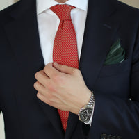 Orange & Gold Geometric Foulard Patterned Silk Tie