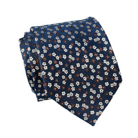 Navy, Brown & Silver Floral Silk Tie | Wedding Floral Silk Tie