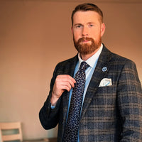Navy, Red & Silver Floral Silk Tie