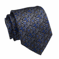 Black, Blue & Light Brown Floral Silk Tie