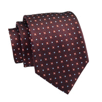 Burgundy, Red & Light Blue Geometric Foulard Pattern Silk Tie