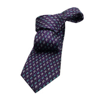 Purple, Turquoise & Silver Paisley Geometric Foulard Silk Tie