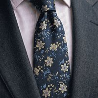 Navy & Yellow Floral Silk Tie | Wedding Ties