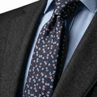 Navy, Red & Silver Floral Silk Tie | Wedding Floral Silk Tie
