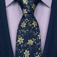 Navy & Yellow Floral Silk Tie | Wedding Ties