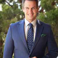 Navy, Turquoise & White Geometric Foulard Patterned Silk Tie