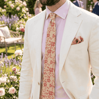 Cream & Red Skinny Floral Polyester Tie