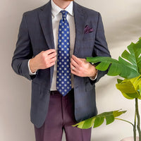 Blue & Silver Geometric Foulard Silk Tie