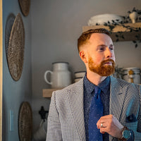 Navy, White & Light Blue Polka Dot Silk Tie