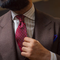 Burgundy & Silver Geometric Foulard Patterned Silk Tie