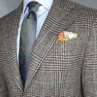 Geometric Foulard Pattern Olive Green & Bronze Silk Tie