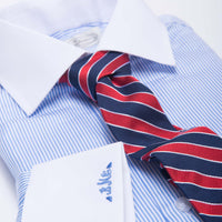 Finely Striped Blue & White Shirt w/ Navy & Red Regimental Striped Silk Tie