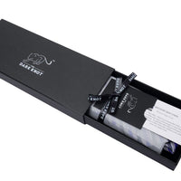 The Dark Knot Silk Ties Gift Box Packaging w/ recommendations for matching attire
