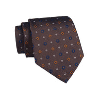 Brown, Navy & Orange Foulard Silk Tie