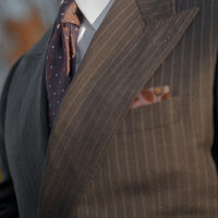 Brown, Navy & Orange Foulard Silk Tie