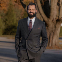 Brown, Navy & Orange Foulard Silk Tie