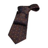Brown, Navy & Orange Foulard Silk Tie
