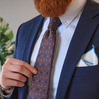 Brown, Navy & Orange Foulard Silk Tie