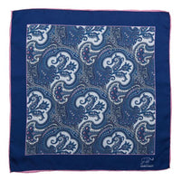 Blue & White Paisley Silk Pocket Square