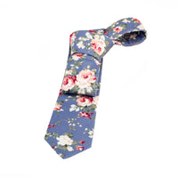 Blue, White & Green Floral Cotton Tie